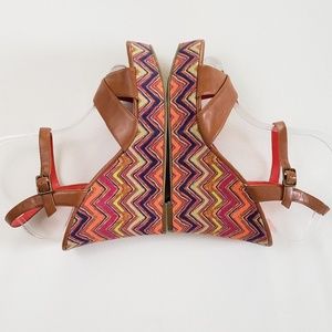 Aztec Tribal Southwest Chevron Print Wedge Platform Sandals AE 10 Coral Tan Boho